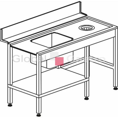 Stůl vstupní s dřezem s odpadním otvorem a policí 1500 x 730 x 850 mm | KROMO 118644294